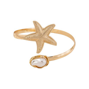 BZ116 ajustable estrella de mar perla brazo brazalete de moda Ocean Resort Wear con acentos de concha irregulares para apilamiento de vacaciones en la playa - Product Image 5