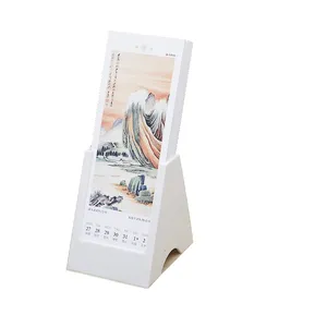 Custom Metal Ring Desktop Calendar Stand 365 Day Calendars Printing On Demand Offset Printing Paper With Mobile Phone Hold