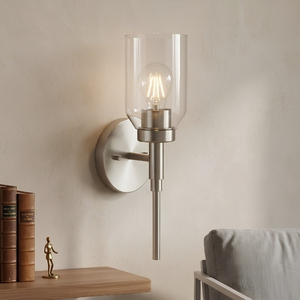 Silvia Brushed Nickel Wall Sconce Clear Cylinder Glass Shade for Bathroom <b>Vanity</b> Decor - Product Image 5
