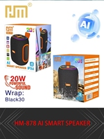 Enceinte portable HM878 AI à commande vocale intelligente pour Bluetooth 5.3, 20W de basses, 1800mAh, avec lumière LED RGB, design en plastique, lecteur, vente en gros