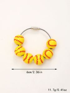 <b>Personalized</b> Soccer Tennis Baseball Volleyball Bead Print Pendant Wooden Bead <b>Keychain</b> Sports Ball <b>Keychain</b> - Product Image 6