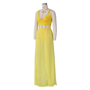 Completo coordinato top corto in chiffon e gonna lunga da donna – Abito due pezzi sexy in saldo - Product Image 6