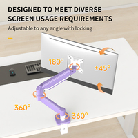 Bras de moniteur en acier violet vibrant KHCOOHOO avec ressort à gaz, pivotant ergonomique à 360°, inclinaison de 32 pouces, réglable en hauteur jusqu'à 45°, VESA