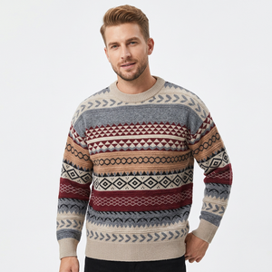 Suéter de Hombre Holgado con Estampado Geométrico Africano de Otoño-Invierno, Estilo Vintage a Rayas, Antiarrugas y a la Moda - Product Image 2