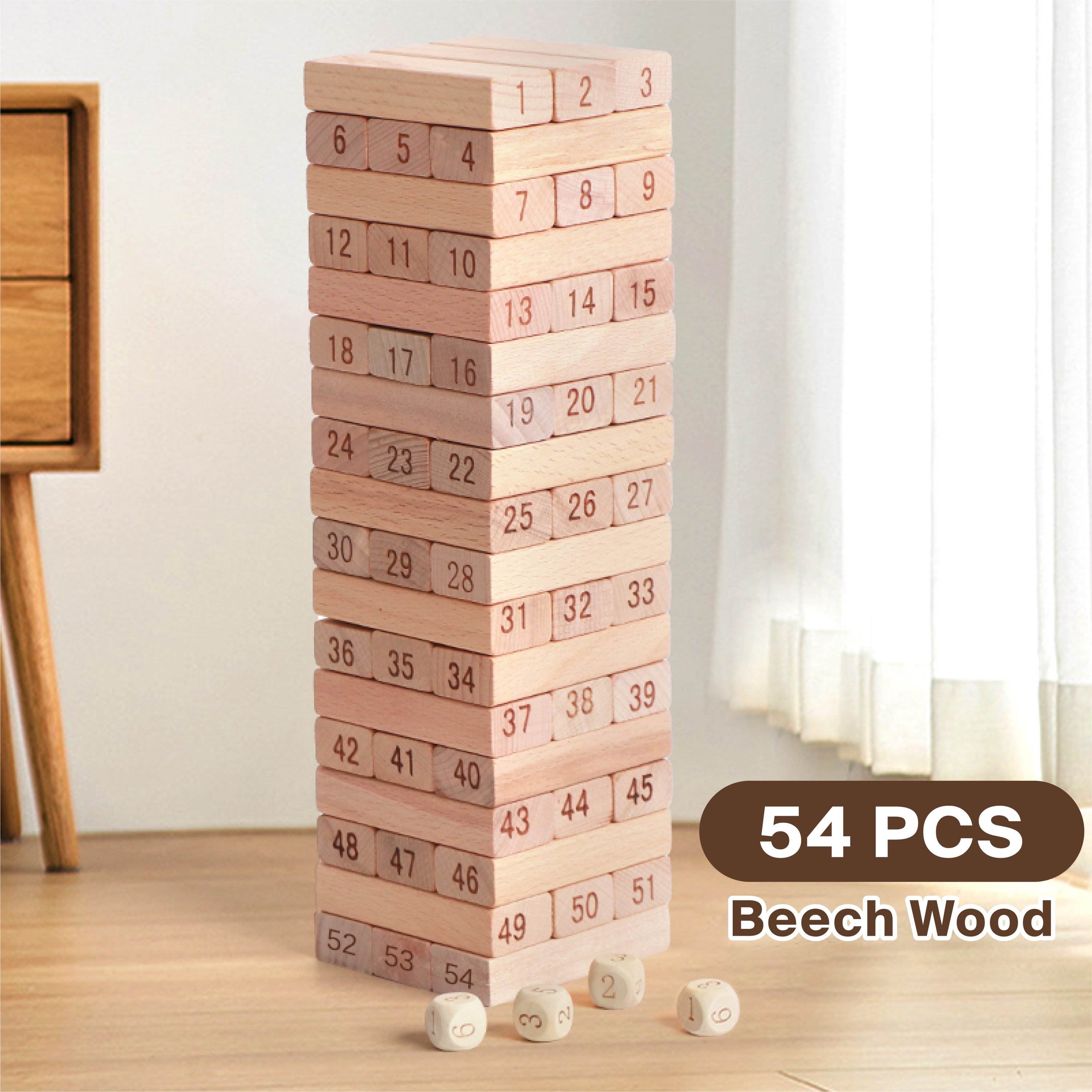 54 pièces en bois de hêtre