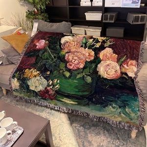 Tapiz de Poliéster y Algodón con Pintura al Óleo de Rosas y Peonías de <span class=keywords><strong>Van</strong></span> <span class=keywords><strong>Gogh</strong></span>, Manta para Sofá, Cubrecama Multifuncional, Toalla - Product Image 2