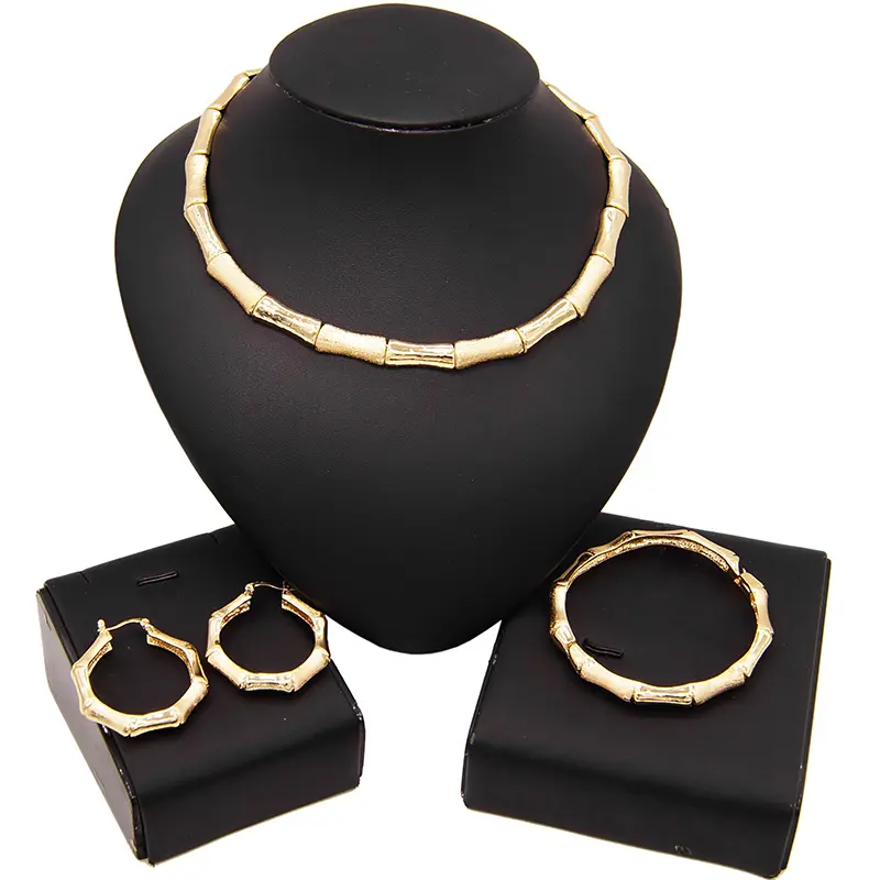 Yulaili American Hot Style Bamboo Necklace Bracelet Earrings Jewelry Set Top Grade High Quality 18k Gold Plating Jewelry Set