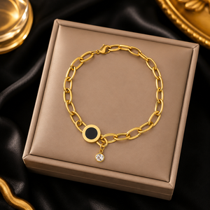 18K Gold Plated Fashion <b>Bracelet</b> - Wholesale Roman Numerals Zircon Heart Pendant <b>Bracelet</b> - Trendy and Versatile Gift <b>Bracelet</b> - Product Image 5