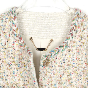 MIER DS130068 Handmade Office Wear Tweed <strong>Jacket</strong> <strong>Boucle</strong> Slim Fit <strong>White</strong> Women's Blazer With Multicolored Dots and Nice Buttons - Product Image 5