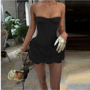 الربيع ، نمط جديد فستان قصير نمط المشاهير أنيقة مثير ثلاثي الأبعاد زهرة الملمس فستان حمالة - Product Image 2