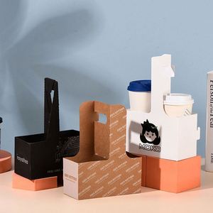 Supports de tasses en papier kraft jetables personnalisés pour thé au lait et café, pliables, avec logo imprimé - 500 pièces par commande, disponibles pour 2 ou 4 tasses - Product Image 5