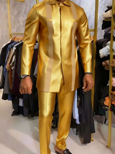 Ensemble de vêtements décontractés pour hommes africains 2026, tricoté de haute qualité, imprimé, style vintage, <span class=keywords><strong>chemise</strong></span> et <span class=keywords><strong>pantalon</strong></span> automne/hiver - Product Image 3