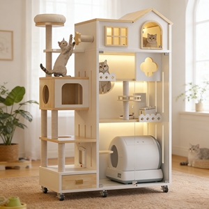 Ventes directes d'usine disponibles Villa minimaliste de luxe en bois massif durable et pratique pour chat avec bac à sable - Product Image 2