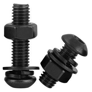 Vis à tête fraisée hexagonale en acier au carbone oxydé noir de grade 12.9 avec rondelles plates/ressort M2-M5-M8, marque Nindejin - Product Image 2
