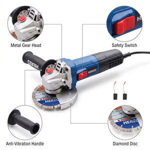 מטחנת זווית ניידת תעשייתית HERZO 710W 125mm עם כבל, עוצמתית, מהירות משתנה, מתג הזזה, מנוע ללא פחמים, לשימוש עצמי - Product Image 2