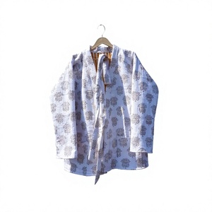 Chaqueta Acolchada de Punto Orgánico para Mujer, Estilo Vintage, con Estampado de Rayas y Flores, Manga Larga, Transpirable, Ecológica, Reversible, para Todas las Temporadas - Product Image 1