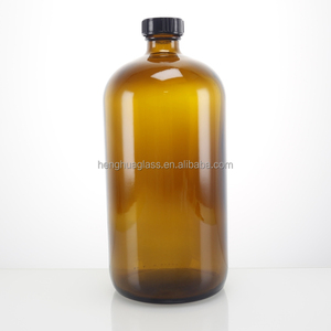 Vòng hình dạng hổ phách nâu Boston chai thủy tinh 500ml 1000ml thủy tinh nước giải khát chai chất lỏng với nhựa nắp vặn - Product Image 5