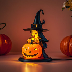 Lumière de citrouille de sorcière d'Halloween, décoration en plastique, décoration de table lumineuse pour l'intérieur, cadeau pour enfant - Product Image 1