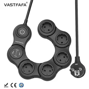 Vastfafa Vastfafa EU Surge Protector USB Ports Power Strip 5 Way Outlets 4 Logo Home Appliances Convenient European 230V 16A Surge Protection