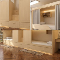 Cama litera doble de madera OEM con cuatro cajones, barandilla y escaleras, precio de fábrica para dormitorios escolares, hoteles y apartamentos