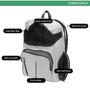 Bolsa de Raqueta de Bádminton y Tenis Personalizada, Nueva, Unisex, de Moda, para Entrenamiento, Impermeable, Antirrobo, de Poliéster Oxford, 20-37L, Deportiva - Product Image 6