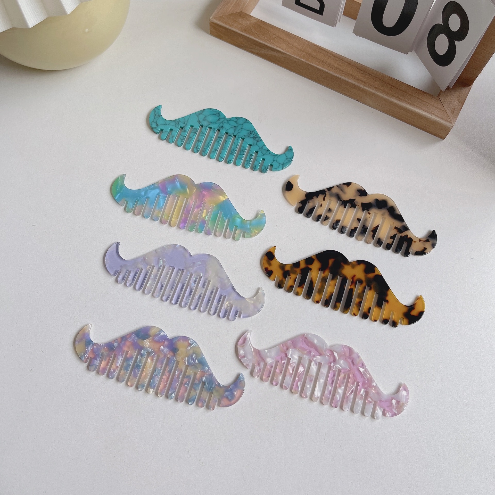 Factory Custom LOGO Acetate Beard Hair Comb Elegant Marble Pattern Straight Comb for Women Wholesale