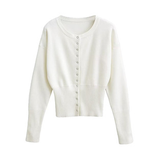 Nuovi abiti femminili alla moda t-shirt Streetwear manica lunga o collo sottile con bottone Top corto da donna a coste in maglia <span class=keywords><strong>Cardigan</strong></span> - Product Image 5