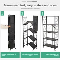 Étagère de rangement pliable à 3 niveaux en métal, amovible, empilable, pour la maison, la cuisine, le garage, rangement d'outils, étagères pliantes, capacité moyenne
