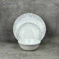 Ensemble de vaisselle en verre opale 18 pièces, motif étoile argentée, assiettes et bols, vente en gros pour la maison, la cuisine, les fêtes de Noël, la décoration de table, les cadeaux