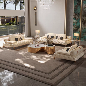 Stile americano di lusso 1 + 2 + 3 posti divano in pelle Chesterfield bianco marrone bottone quadrato trapuntato per soggiorno - Product Image 1