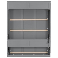 Cama Murphy Moderna con Escritorio, Estantería y Gabinete, Tamaño Queen, Mecanismo de Resorte a Gas, Escritorio LED Combinado, Ahorro de Espacio, Oficina en Casa, Habitación para Invitados