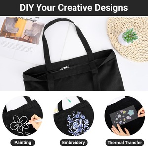 <strong>Black</strong> Canvas <strong>Tote</strong> Bag, Canvas Bags with Zipper Heavy Duty Reusable Washable Grocery Shopping Bag with Handle, Blank Cotton Bags - Product Image 6
