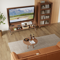 Suporte de TV Dobrável com Carrinho de Madeira com Rodas e Altura Ajustável para TVs de 40 a 65 Polegadas com Armazenamento para Sala de Estar e Jantar DSG030