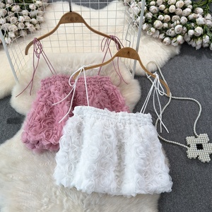 Rose Mesh Short Strap Vest Women's Summer New Short <strong>Top</strong> - Product Image 1