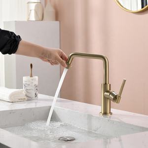 Robinet de lavabo industriel en laiton doré brossé, entièrement en cuivre, robinet de toilette, mélangeur de salle de bain - Product Image 2