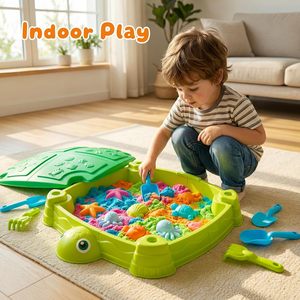Nouvelle Grande Boîte à <span class=keywords><strong>Sable</strong></span> Carrée Tortue 2026 pour Enfants avec <span class=keywords><strong>Couvercle</strong></span> de Protection et Parasol Réglable, Inclut un Ensemble de 10 Jouets de Plage - Product Image 4