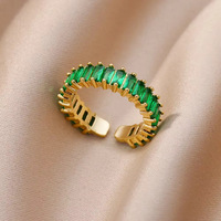 Anillos de Acero Inoxidable Chapados en Oro de 18k con Circonitas Cúbicas AAA de Alta Gama, Resistentes al Deslustre, con Diseño Baguette, a la Moda, Impermeables, Joyería de Oro