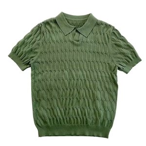 Polo en tricot pour homme, blanc, manches courtes, coupe ajustée, col rabattu, motif rayé, lavable en machine, tenue décontractée pour le travail - Product Image 3
