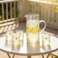 Creatieve dikke glazen waterbeker met adelaarsneusvorm, koude waterkan set met handvat en fruitdecoratie, glazen tumbler