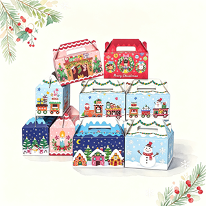 Factory Wholesale <b>Christmas</b> Treat <b>Boxes</b> with Handle 9 Designs Xmas Cardboard Gable Gift <b>Boxes</b> for Cookie Candy Party Favor - Product Image 1