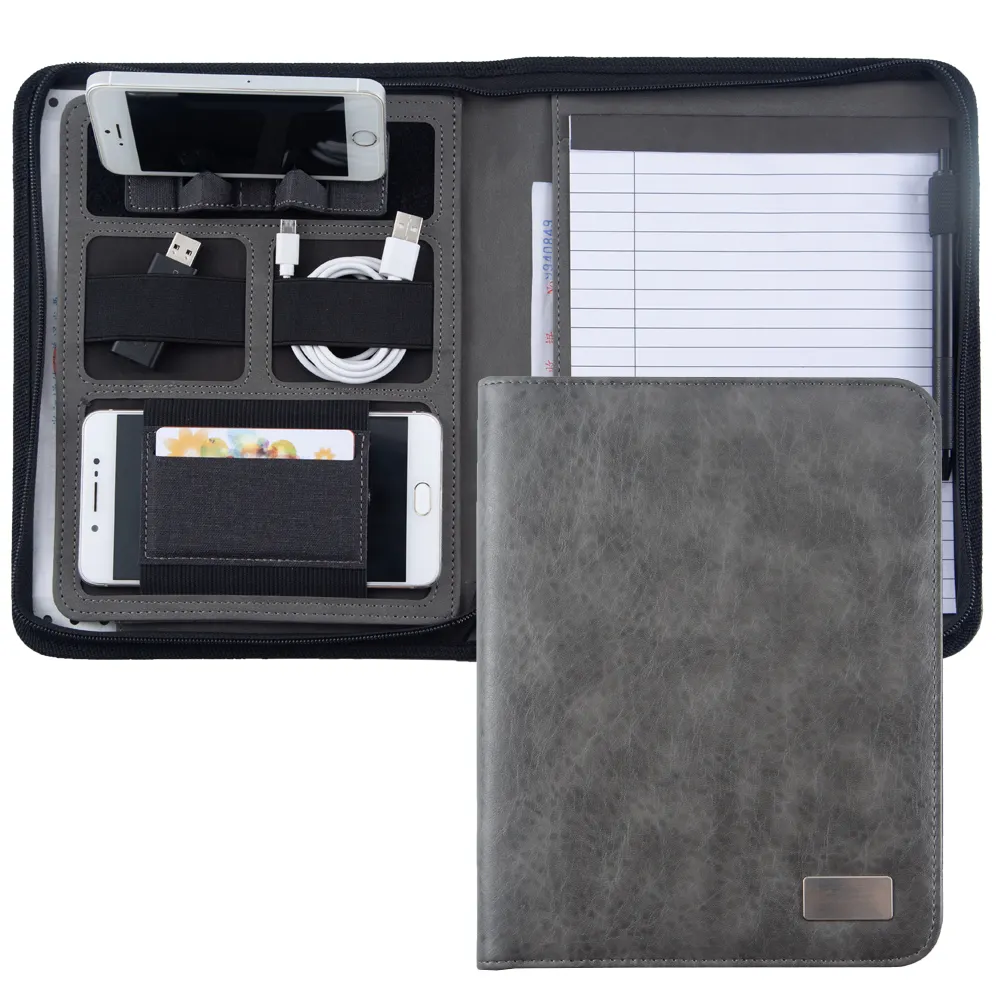 Nieuwe Stijl Struisvogel Graan A5 Padfolio Zip Document Bestandsmap Conferentie Portfolio Met Telefoon Houder