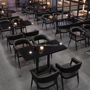 Ensemble de banquettes capitonnées en cuir PU de luxe avec table en marbre noir pour discothèque, bar, <span class=keywords><strong>salon</strong></span>, usage commercial - Product Image 4