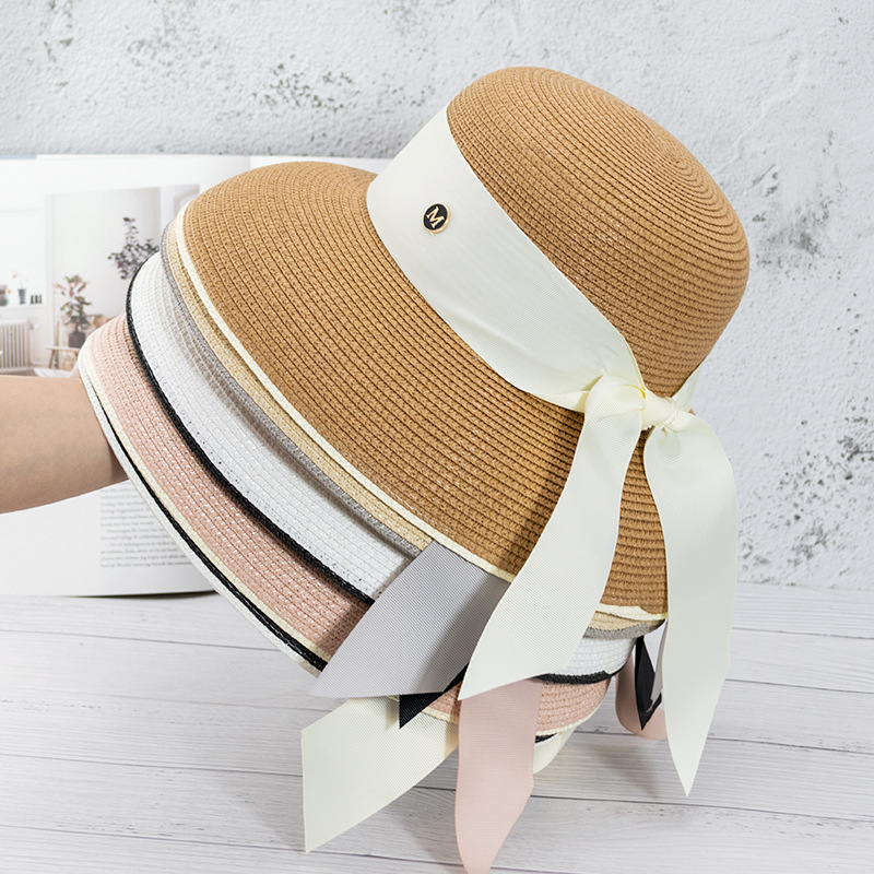 Соломенная шляпа с абажуром в стиле Хепберн, женская шляпа с большими полями от солнца, шляпа в стиле ретро с бантом, во французском стиле