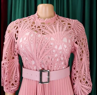 Nouvelle Robe Mini Écologique Modeste pour Femme à Manches Bouffantes et Dentelle, Coupe Trapèze, Grande Taille, pour Soirée, avec Ceinture à la Taille Naturelle, Style Tropical
