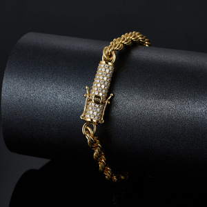 Pulsera Estilo Hiphop para Discoteca, Cadena Trenzada de Moissanita Chapada en Oro, Joyería de Cuerda Trenzada al por Mayor - Product Image 1