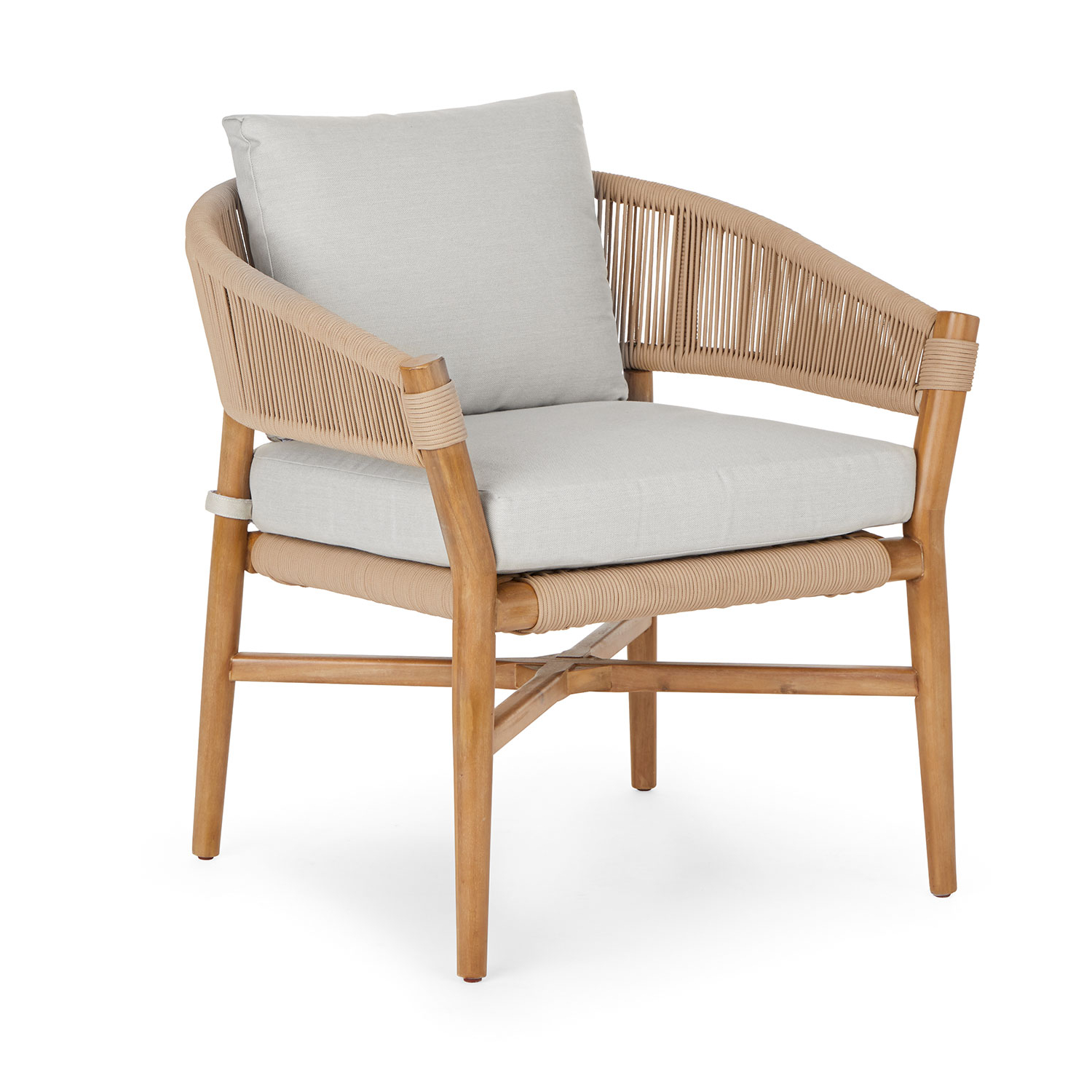 All Weather High Quality Outdoor Patio Furniture Design Garden PE Rattan Weaving Chair Armrest Teak Wood Rope Woven Dining