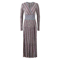 Nouvelle Arrivée 2026 – Robe Longue Élégante Femme Printemps-Été Col V Manches Longues Tricot Rayé Colorblock Coupe Évasée
