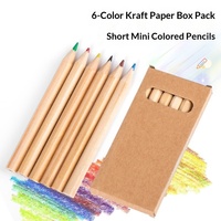 Ensemble de crayons de couleur courts en bois naturel 6 couleurs, boîte en papier kraft, combinaison multicolore, crayons en bois pour le dessin des enfants