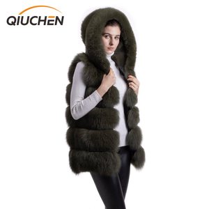 QIUCHEN-QC8062 nuevo abrigo de <span class=keywords><strong>piel</strong></span> de Invierno para mujer <span class=keywords><strong>Chaleco</strong></span> de <span class=keywords><strong>piel</strong></span> de zorro Real con capucha grande <span class=keywords><strong>piel</strong></span> genuina <span class=keywords><strong>Chaleco</strong></span> de zorro de alta calidad gran oferta - Product Image 1