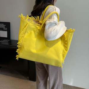 Style coréen pour femmes grande capacité sac fourre-tout haut ouvert étudiant épaule sac de plage Niche Design gland doublure en Polyester - Product Image 6